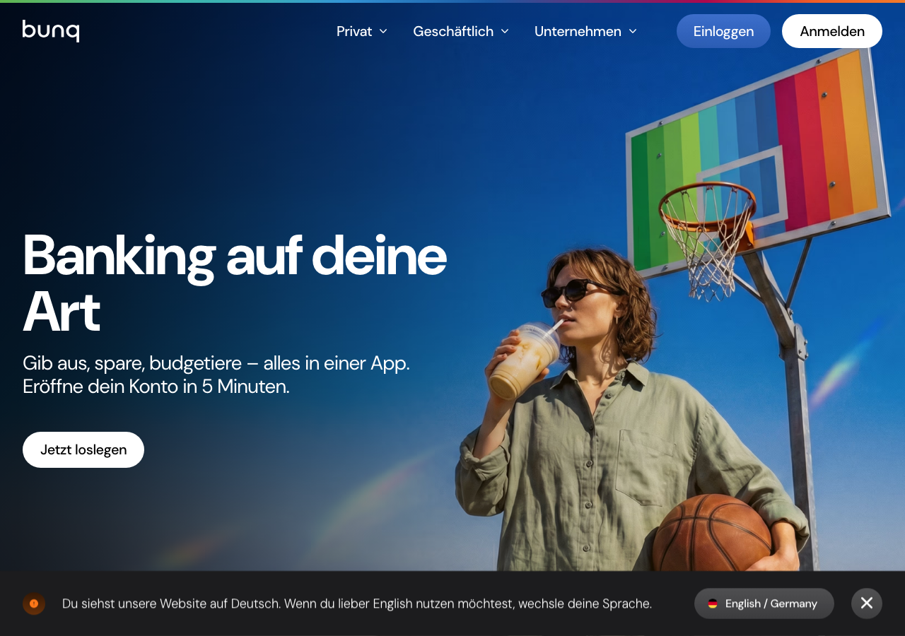 bunq App Startseite mit mehreren Unterkonten