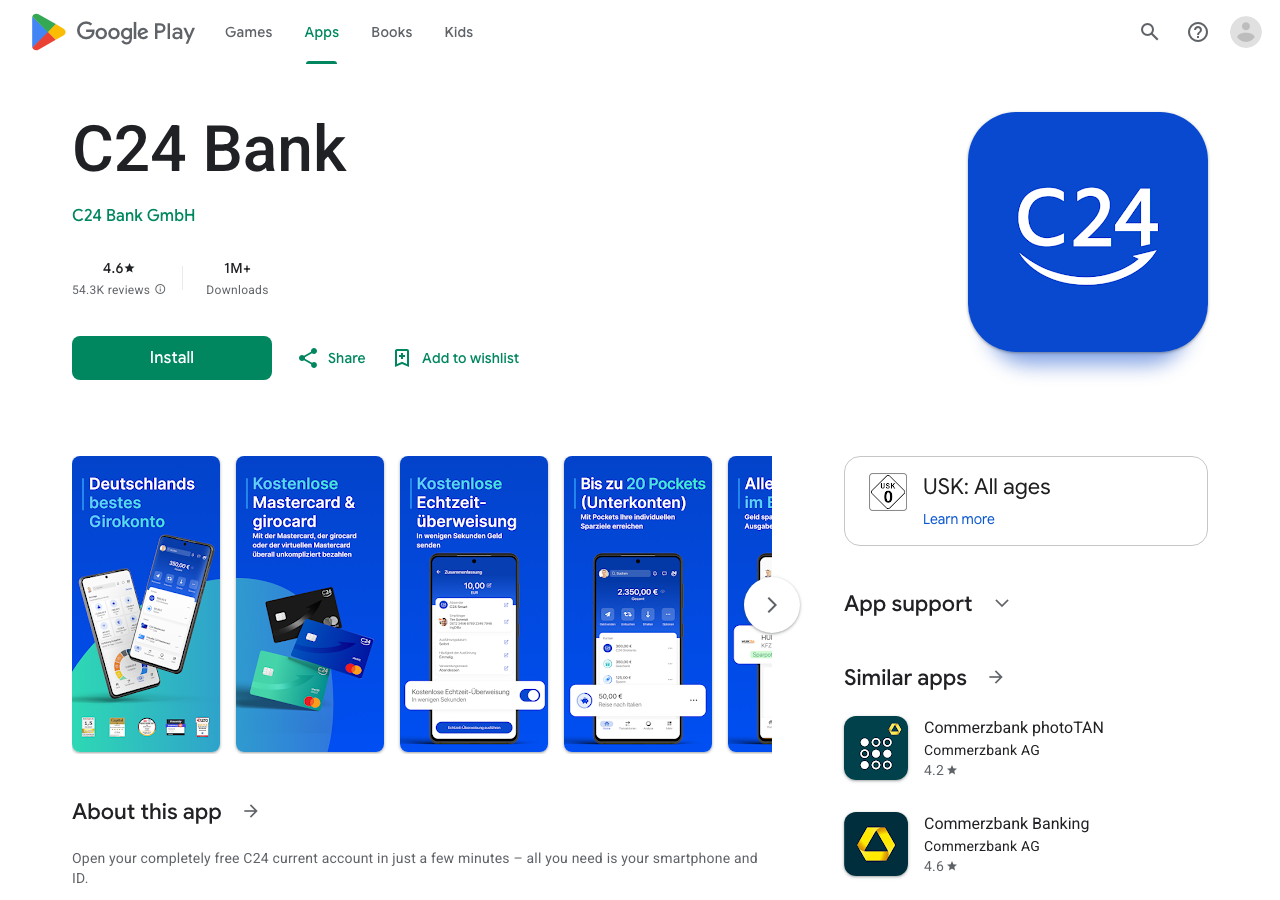 C24 Bank App Kartenverwaltung