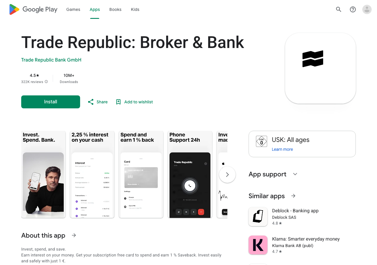 Trade Republic App mit Visa Karte und Saveback