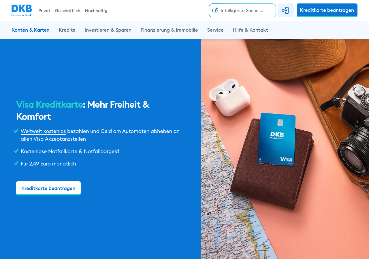 DKB Visa Kreditkarte – optionales Zusatzprodukt zum Girokonto