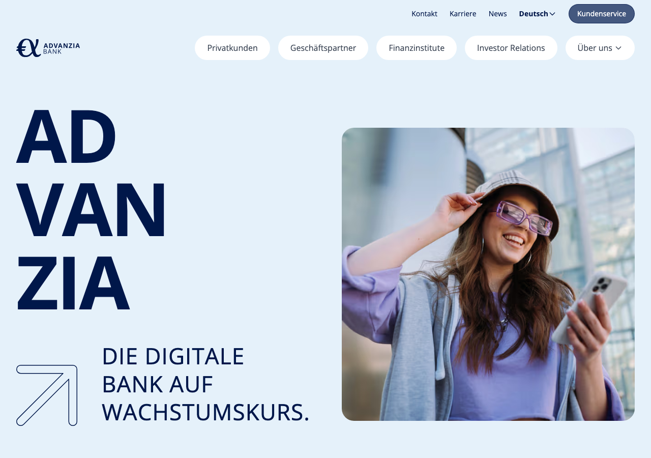 Advanzia Bank Startseite – Anbieter der kostenlosen Advanzia Mastercard Gold ohne Jahresgebühr