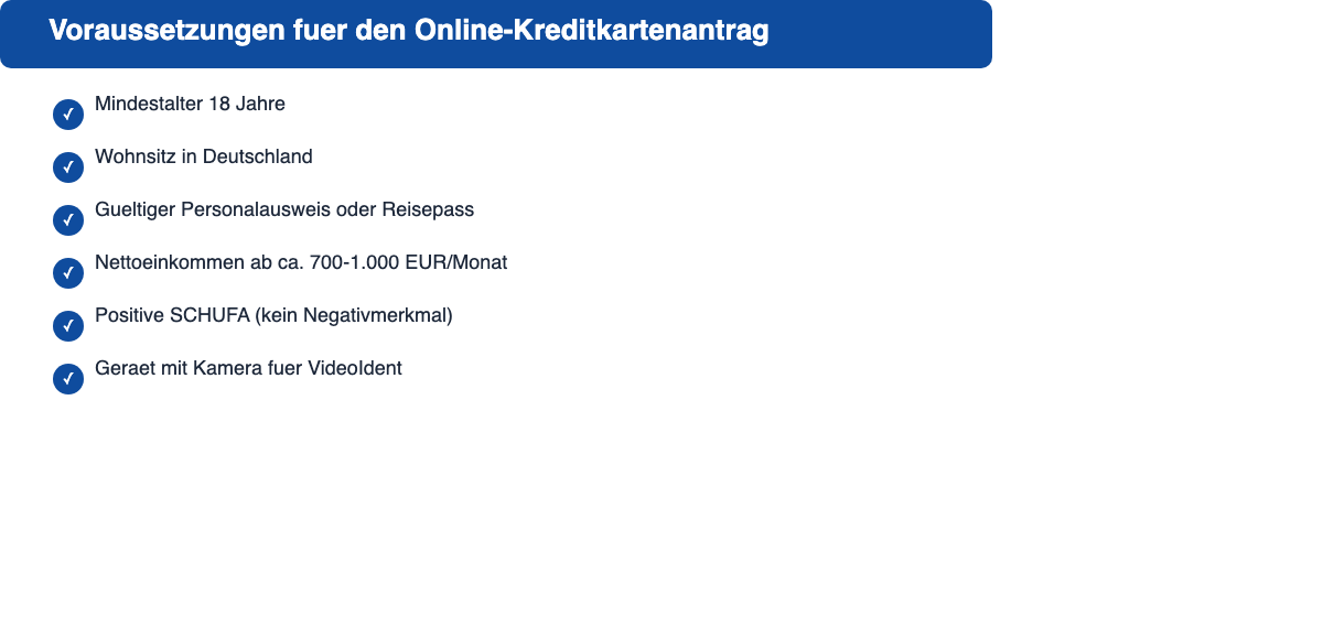Checkliste: Voraussetzungen fuer den Online-Kreditkartenantrag