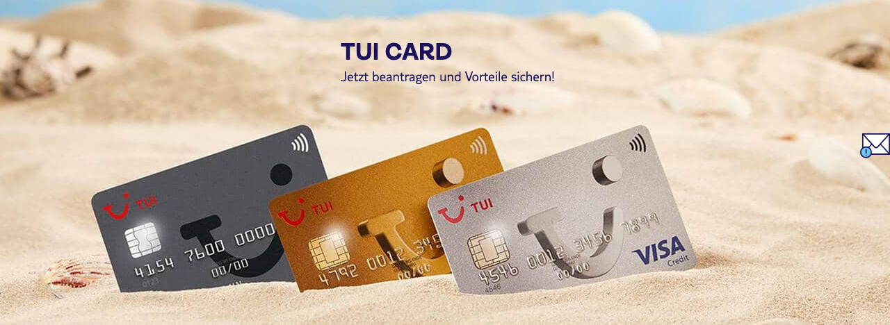 Die drei TUI Card Varianten Classic, Gold und Titan, ausgegeben von der Commerzbank auf Visa-Basis
